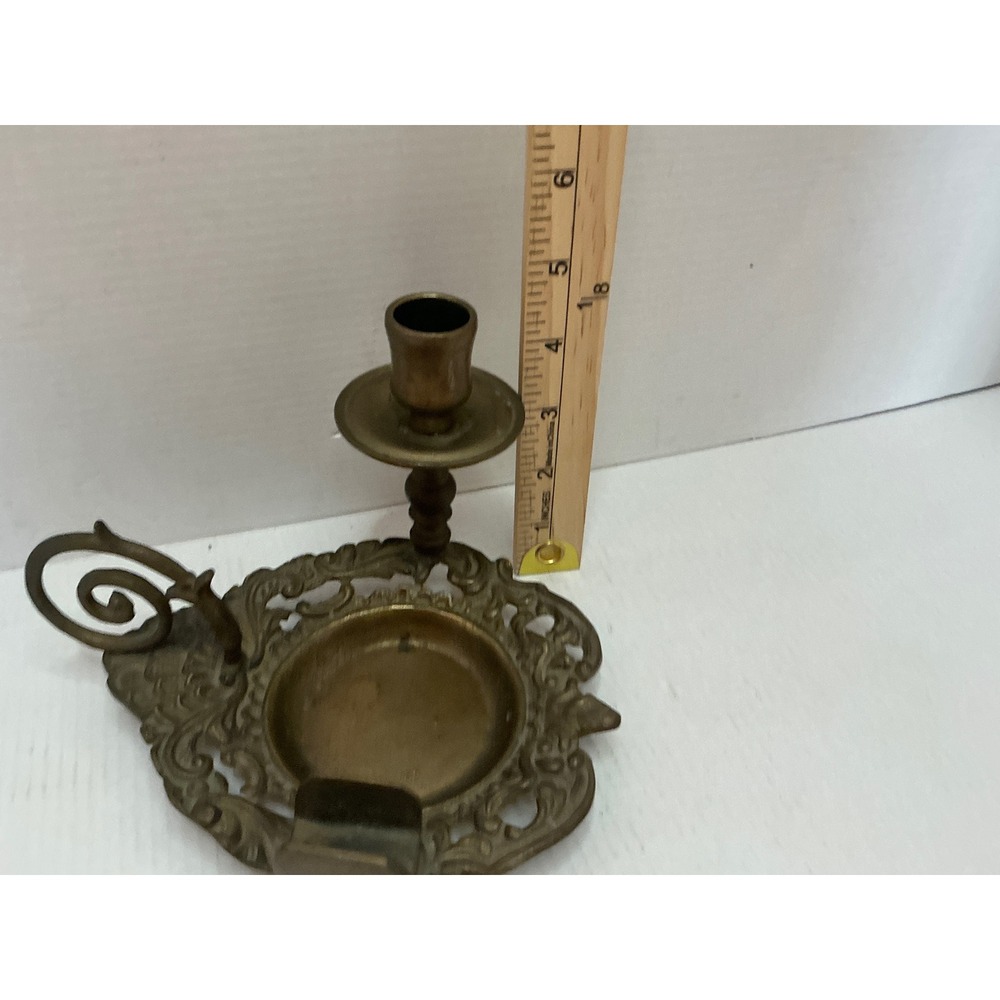Vintage Brass Chamberstick Candle Holder Ornate Scroll Filigree Gold - Picture 4 of 15